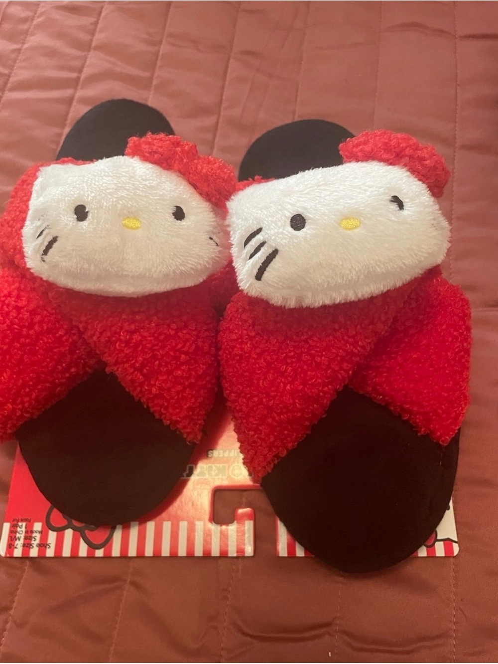 Hello Kitty Pink and Black Plush Slide Sandals